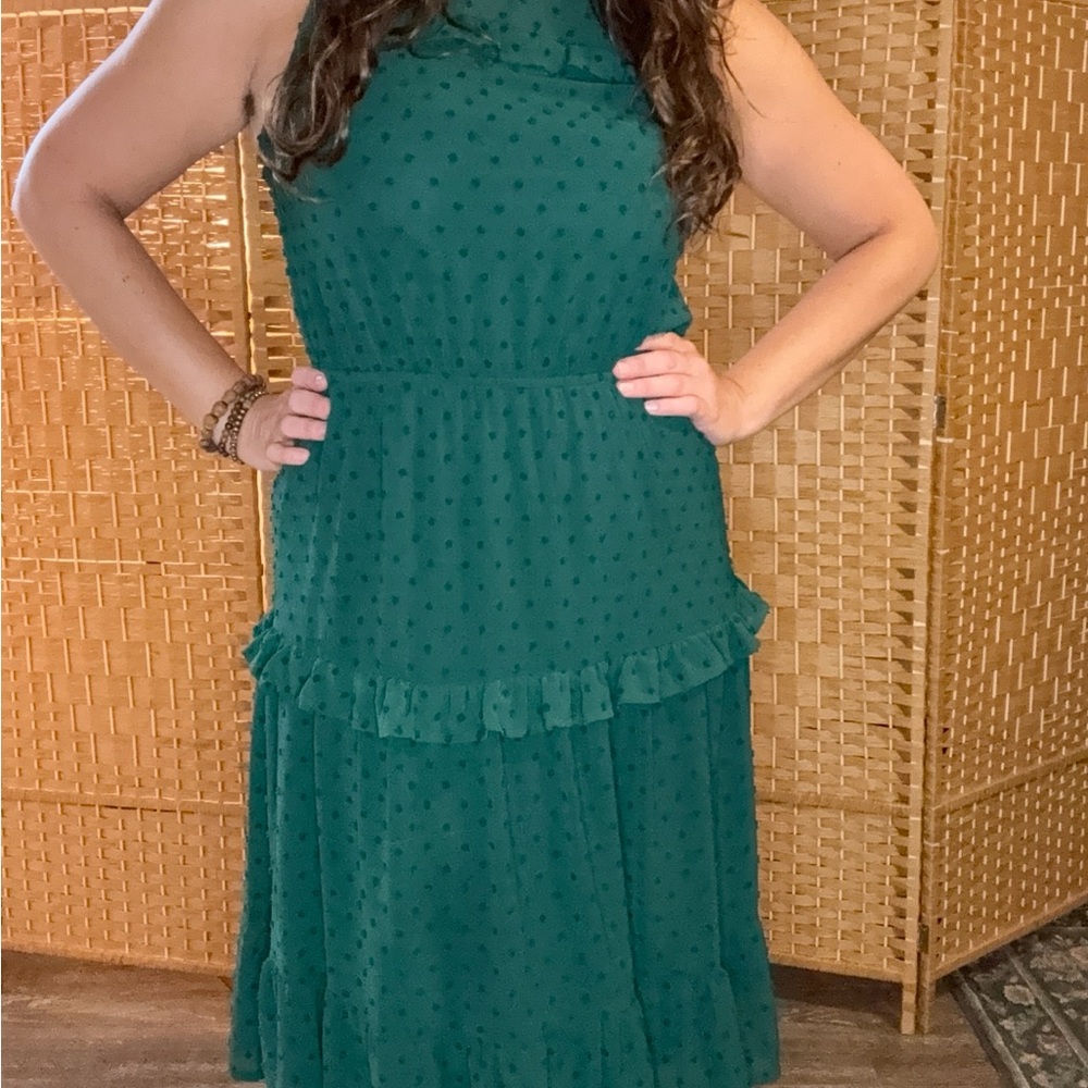 Chic Teal Midi Dress with Ruffle Details